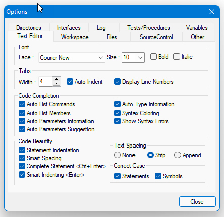 ATEasy 2021 Text Editor Options
